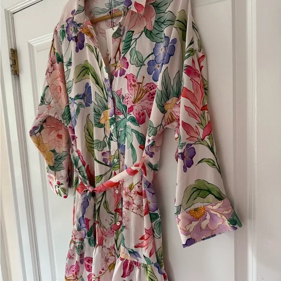 NWT Zara Ladies Multicolor Floral Shirt Dress with Belt Sz XL - Picture 3 of 8